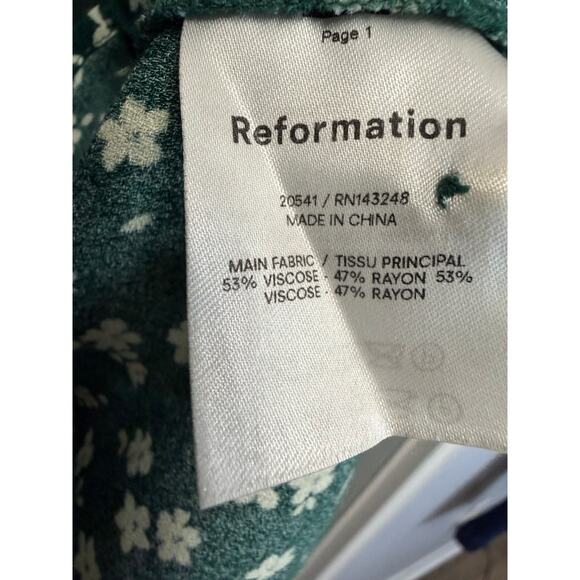 Reformation Nell Top V Neck Annette print Green Floral Long Sleeve Sz M - Picture 13 of 14